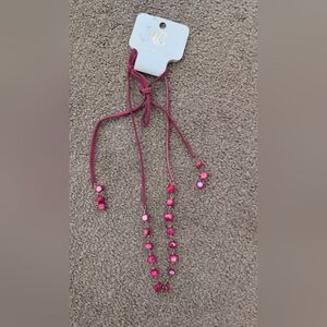Charming Charlie Pink Beaded Wrap Tie Choker Necklace